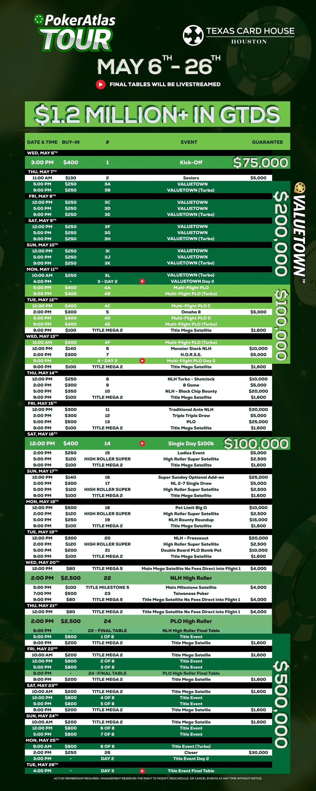 PokerAtlas Tour Full Schedule