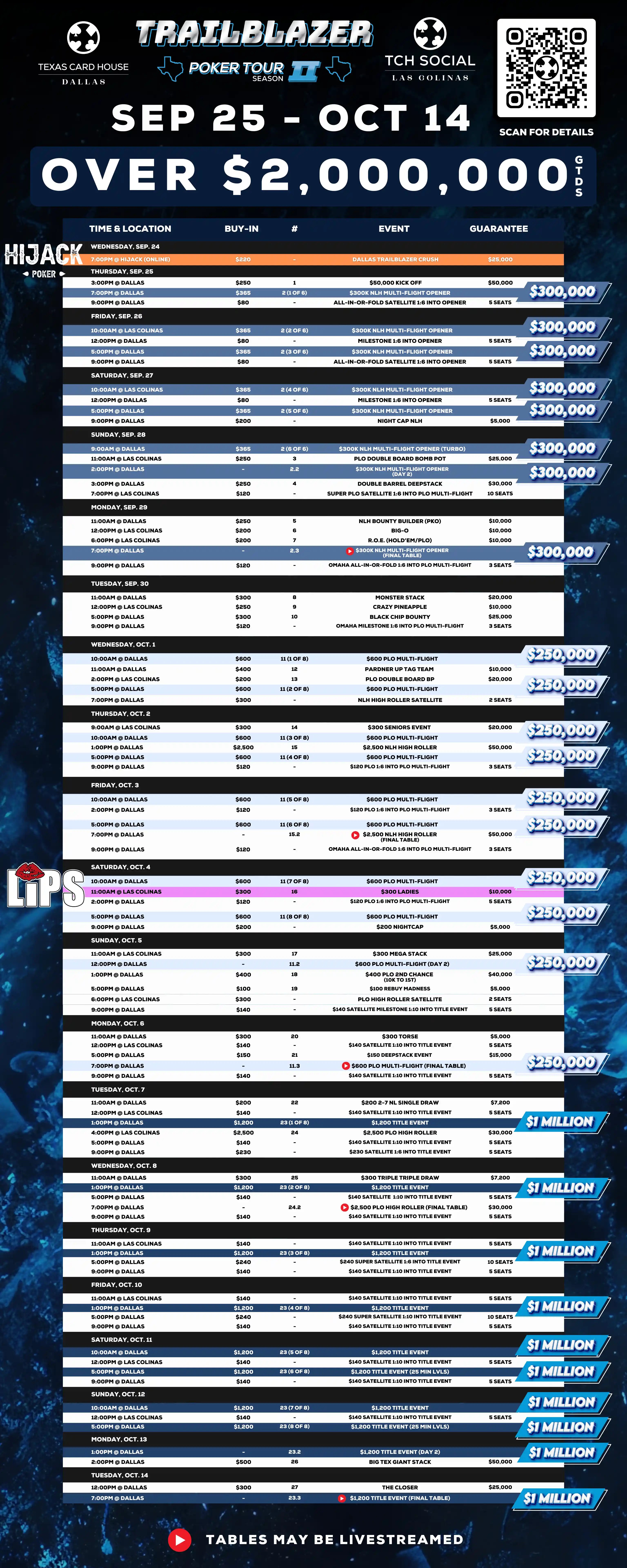 Trailblazer Tour Dallas & Las Colinas Full Schedule